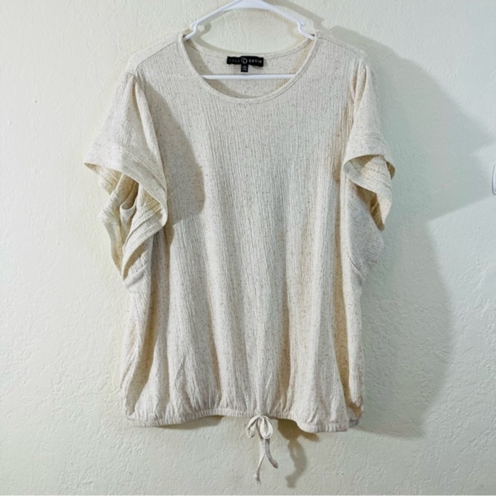 Fred David Cream Short Sleeve Textured Tie-Hem Tee